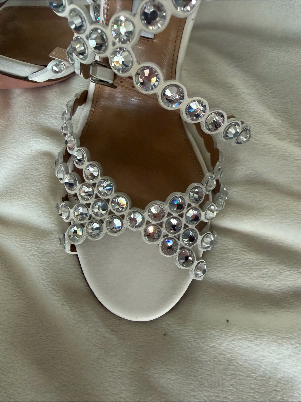 Aquazzura White Crystal-Embellished Strappy Heels - Picture 14 of 14